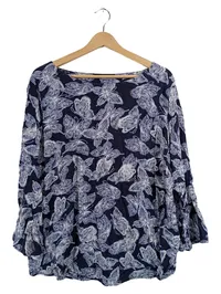 Alba Moda Bluse Damen Gr. 44 Blau Schmetterling Viskose Langarm 1