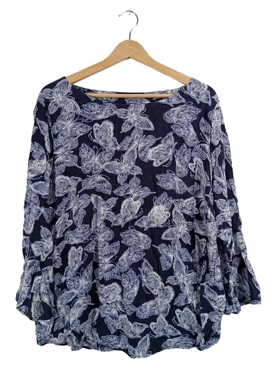 Alba Moda Bluse Damen Gr. 44 Blau Schmetterling Viskose Langarm