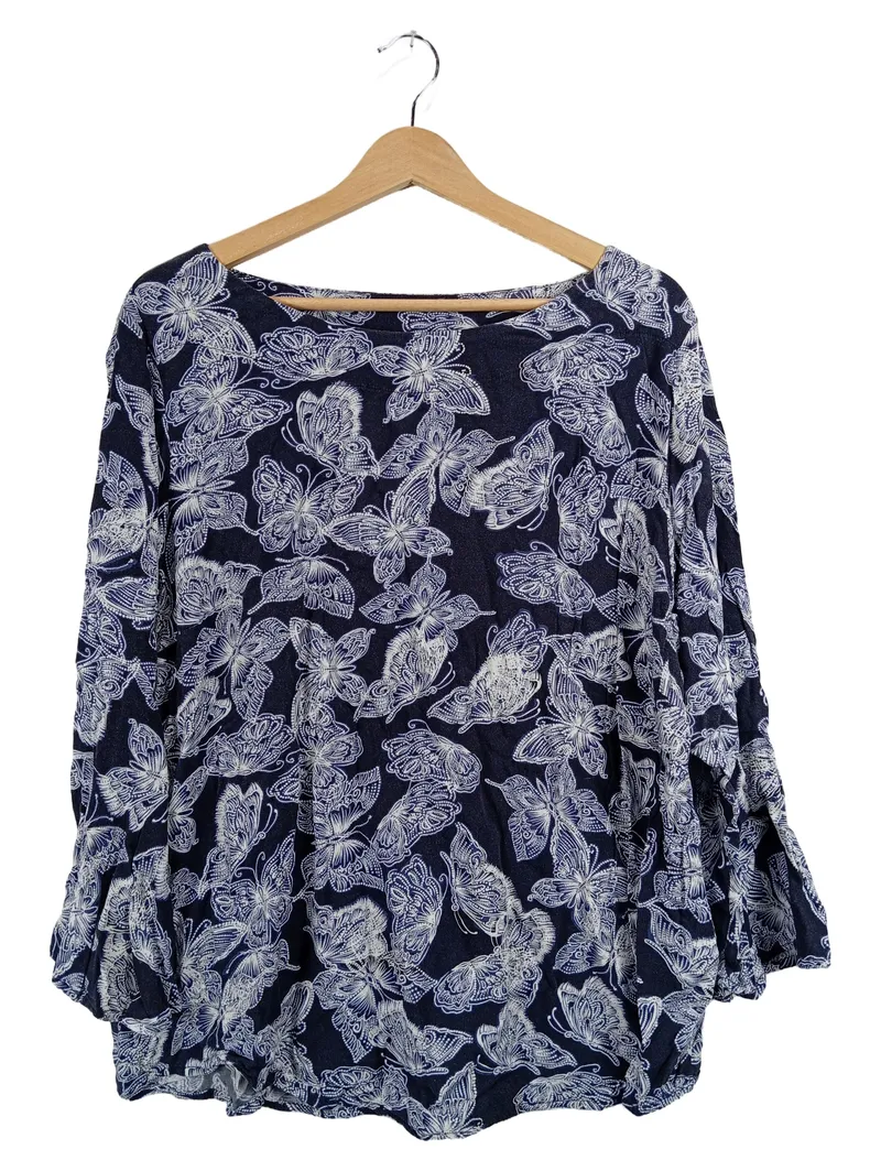 Alba Moda Bluse Damen Gr. 44 Blau Schmetterling Viskose Langarm 1