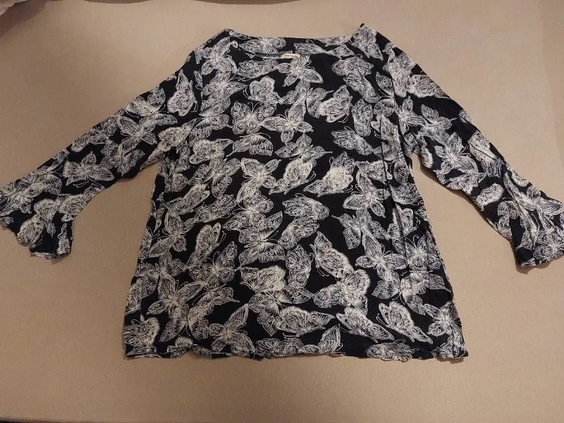 Alba Moda Bluse Damen Gr. 44 Blau Schmetterling Viskose Langarm 3