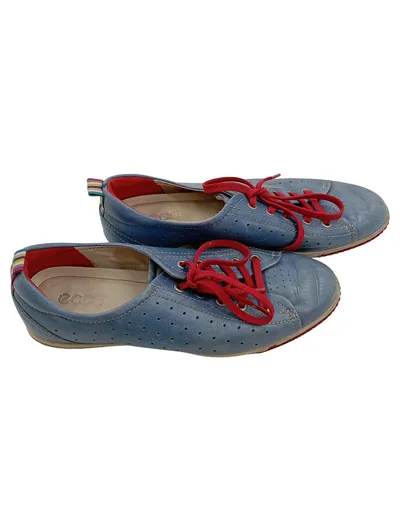 ECCO Damen Sneaker Low Leder Blau Rot Retro Gr. 40 Schnürschuhe