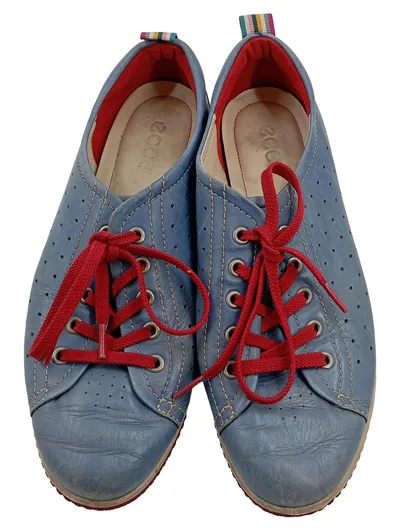 ECCO Damen Sneaker Low Leder Blau Rot Retro Gr. 40 Schnürschuhe
