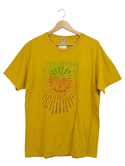 Fruit of the Loom Herren T-Shirt Florida Motiv Retro Gelb Gr. L