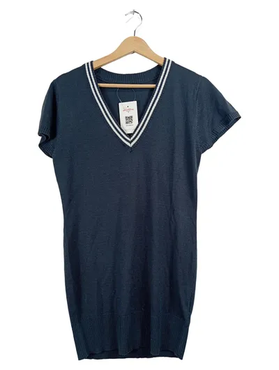OKAY Damen Pullover Streifen V-Ausschnitt Kurzarm Blau Gr. 40/L