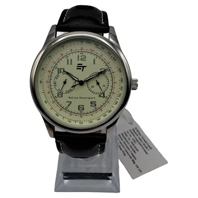 EUROTOPS Herren Armbanduhr Rallye Motorsport Schwarz Leder Tachymeter