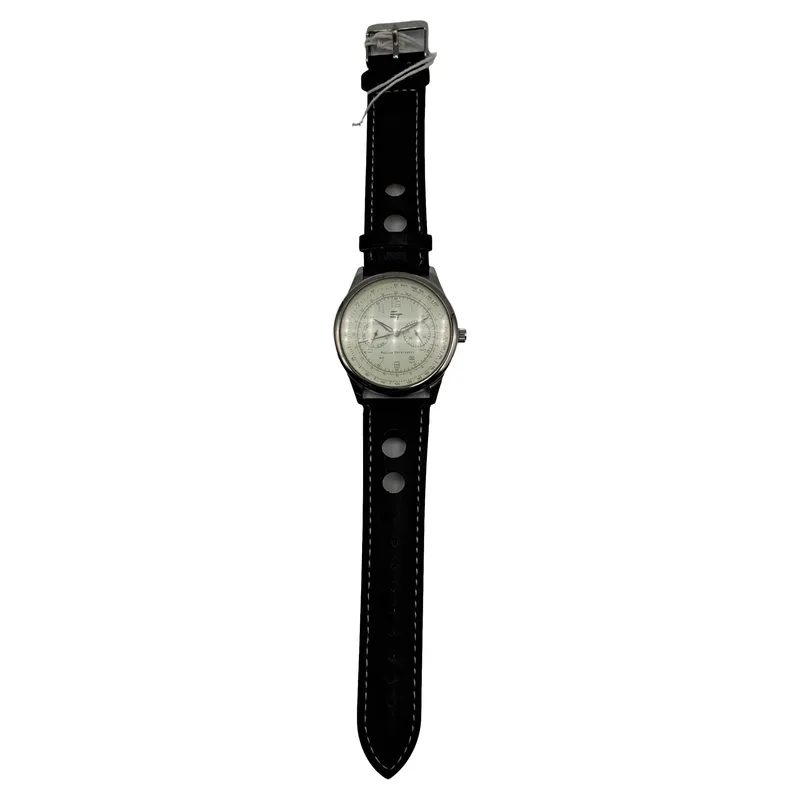 EUROTOPS Herren Armbanduhr Rallye Motorsport Schwarz Leder Tachymeter 3