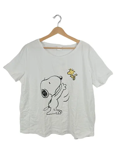 Peanuts T-Shirt Snoopy Woodstock Damen Gr. 48 Weiß Kurzarm
