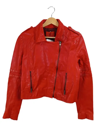 Zara Woman Damen Lederjacke Bikerjacke Rot Größe L 40 Premium