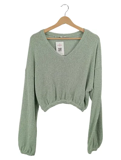 LTB Damen Pullover Cropped V-Ausschnitt Mint Grün Gr. M Strick
