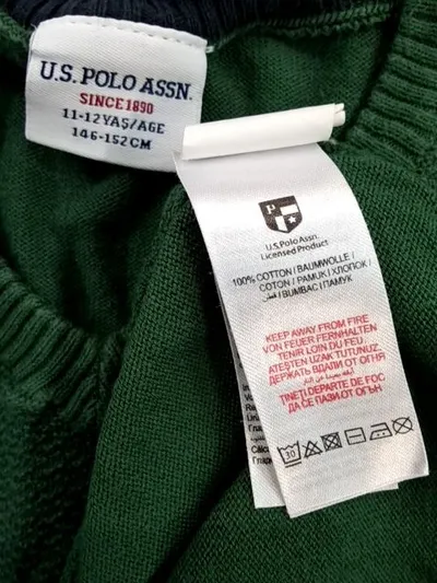 U.S. Polo Assn. Kinder Pullover Gr. 146 Grün V-Ausschnitt Langarm Baumwolle