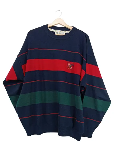 State of Art Pullover Herren XL Vintage Gestreift Blau Rot Grün Strickpullover