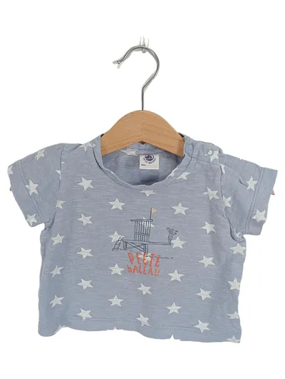 Petit Bateau Baby T-Shirt Gr. 67/68 Blau Sterne Kurzarm Baumwolle