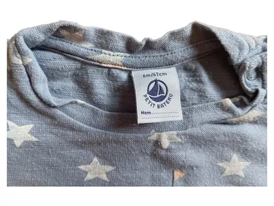 Petit Bateau Baby T-Shirt Gr. 67/68 Blau Sterne Kurzarm Baumwolle