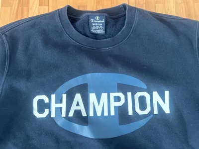 Champion Herren Sweatshirt Gr. M Navy Blau Logo-Print Streetwear