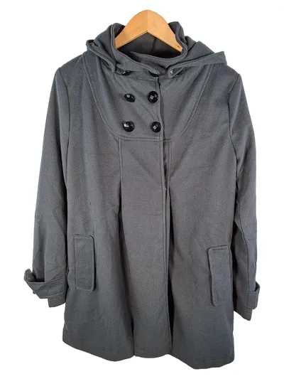 FLEX SUPPLY Damen Mantel Grau Gr. XL Kapuze Knöpfe Klassisch