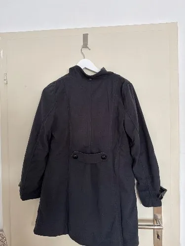 FLEX SUPPLY Damen Mantel Grau Gr. XL Kapuze Knöpfe Klassisch