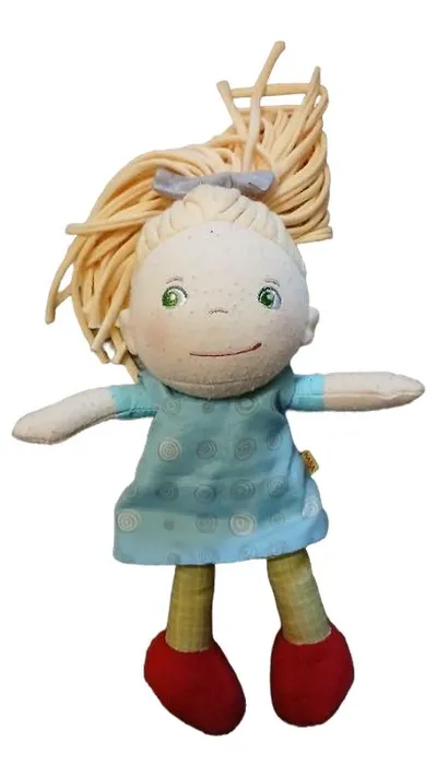 HABA Stoffpuppe Mädchen blond türkis Kleid Babypuppe Schmusepu
