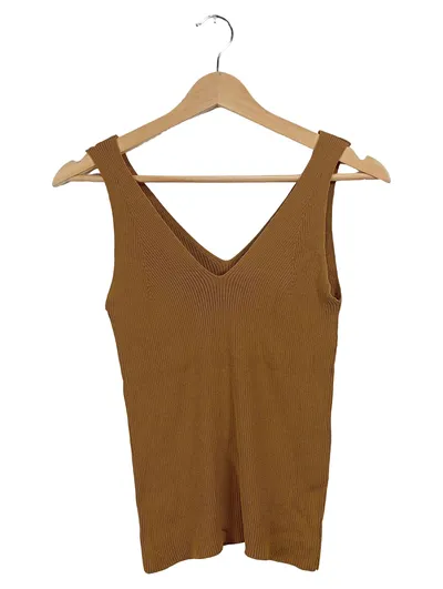 Hallhuber Donna Damen Top Stricktop Rippstrick Ärmellos Braun Gr. 36 S