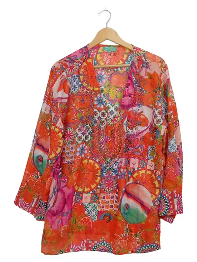 Antica Sartoria Positano Sommerkleid Tunika Damen Gr. S, M Orange Baumwolle