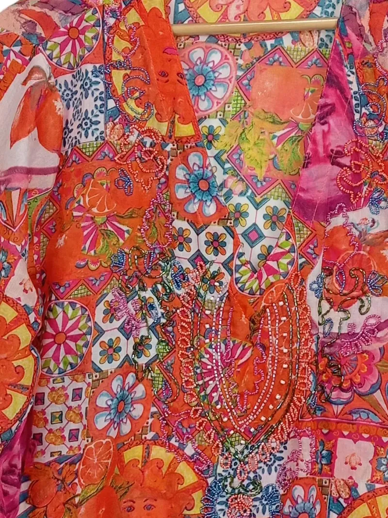 Antica Sartoria Positano Sommerkleid Tunika Damen Gr. S, M Orange Baumwolle 2