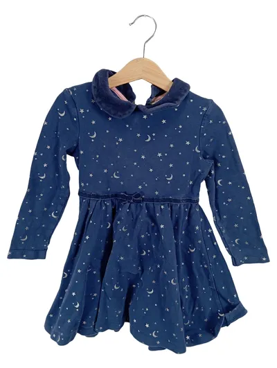 Mini Boden Mädchen Kleid Gr. 116 Dunkelblau Sterne Mond Langarm
