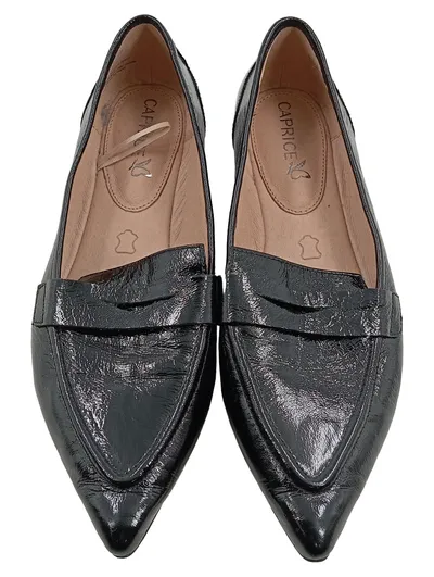 Caprice Damen Loafer Slipper Schwarz Lackleder Spitze Gr. 40