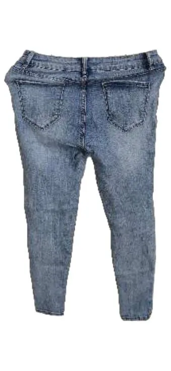 Laulia Damen Slim Fit Jeans Hose Gr. 40 Hellblau Destroyed Strass