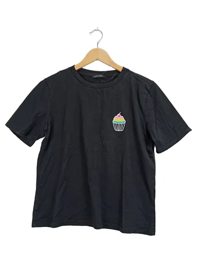 LCW Casual Damen T-Shirt Schwarz Cupcake-Aufdruck Gr. L