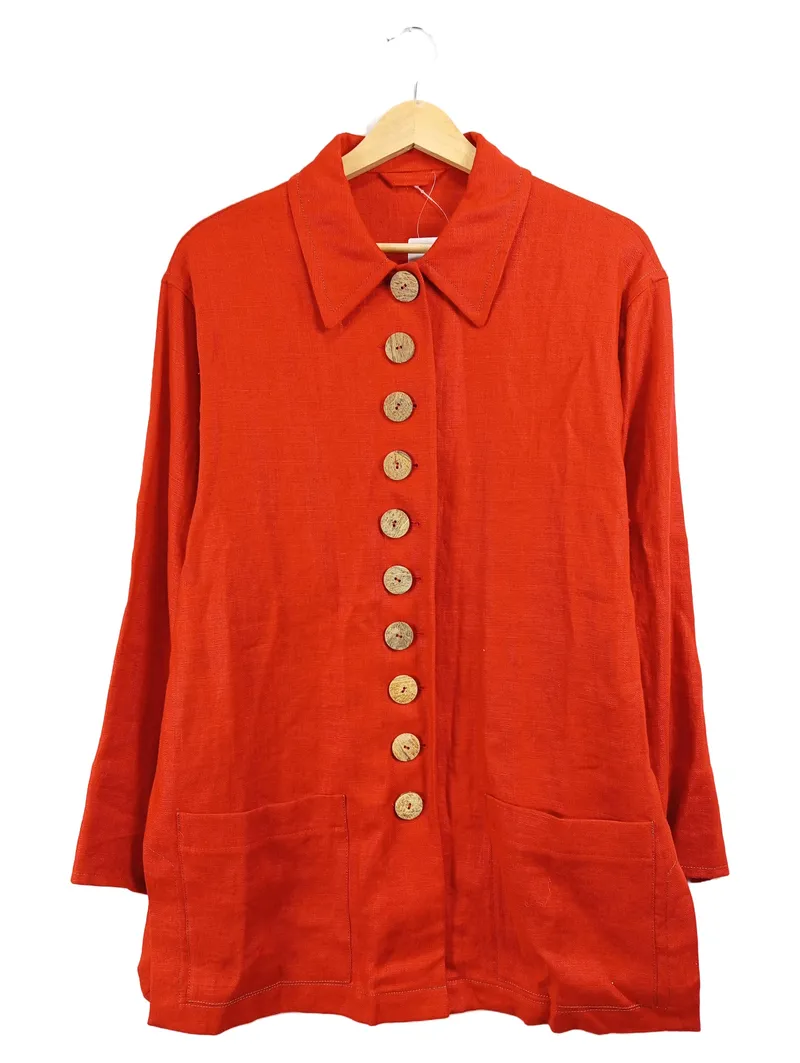 BASSET Damen Leinen Jacke Gr. 40 Orange Knöpfe Casual Sommer 1