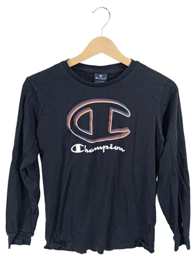 Champion Langarmshirt Kinder Gr. 162, 167 Schwarz Logo-Print Streetwear