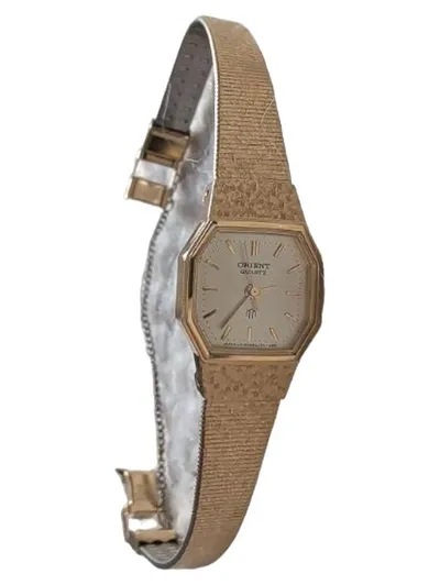 Orient Quartz Damen Armbanduhr Gold Vintage Mesh-Armband elegant