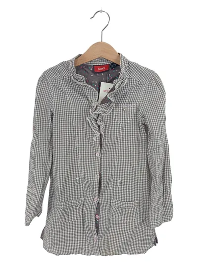 Mexx Mädchen Bluse Hemdkleid kariert grau Gr. 110/116 Langarm Rüschen