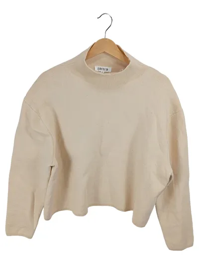 EDITED Pullover Damen Gr. 42 Beige Rollkragen Cropped Strick Minimalistisch