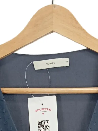Pigalle Damen Bluse Langarm Gr. 36 Blau Rüschen Chiffon V-Ausschnitt