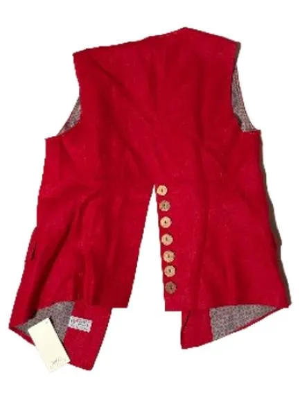 BASSET Anzugweste Damen Gr. 38 Rot Leinen Trachten Knöpfe 3