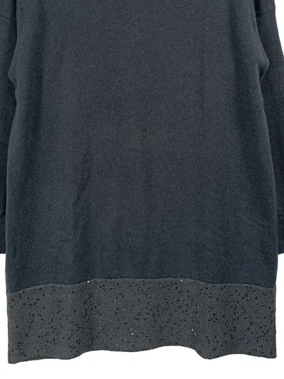 Fabiana Filippi Pullover Damen Kaschmir Seide Grau 3/4-Arm Pailletten Gr. 38 M