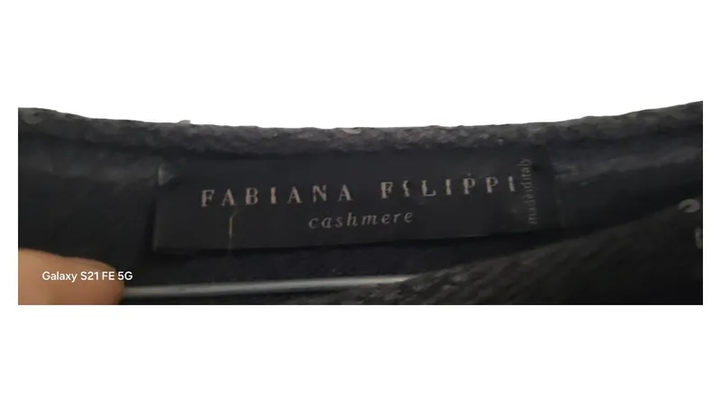 Fabiana Filippi Pullover Damen Kaschmir Seide Grau 3/4-Arm Pailletten Gr. 38 M 3