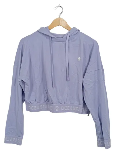 OCEANSAPART Damen Cropped Hoodie Kapuzenpullover Gr. S Lila Modal