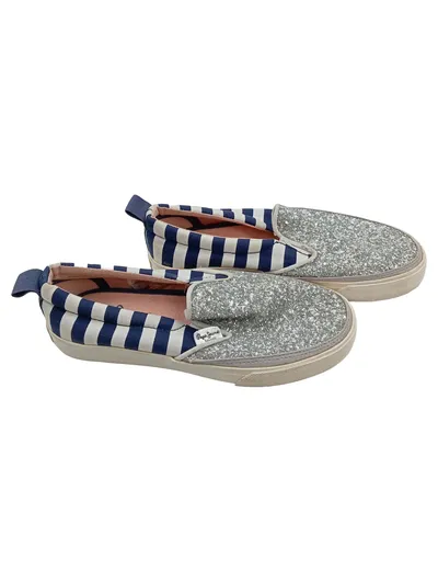 Pepe Jeans London Slip-On Sneaker Glitzer Streifen Kinder Gr. 35 Silber Blau