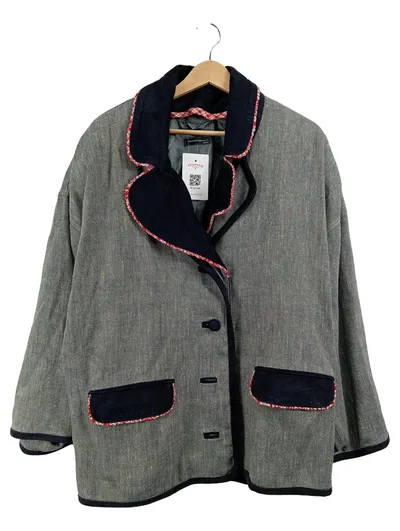 Dagmar Ertinger Damen Blazer Jacke Gr. 38 Grau Baumwolle Leinen Traditionell