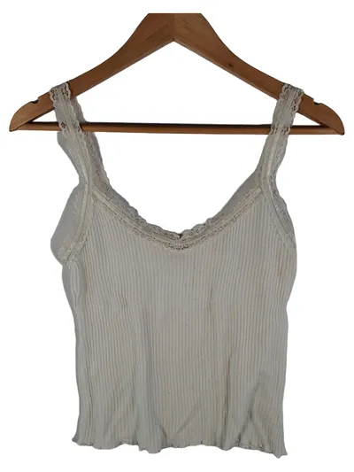 Hailys Damen Crop Top Spitze Weiß Rippstrick Gr. M Romantisch