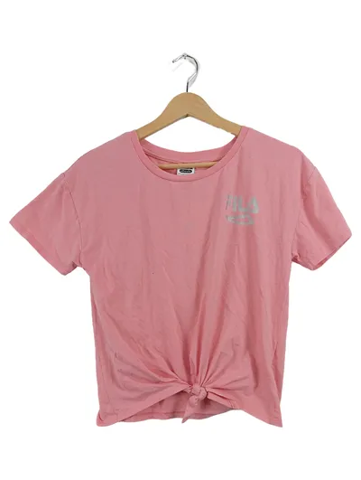 FILA Damen T-Shirt Crop Top Rosa Silber Logo Gr. XL Sportlich