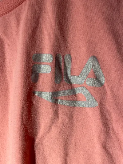 FILA Damen T-Shirt Crop Top Rosa Silber Logo Gr. XL Sportlich