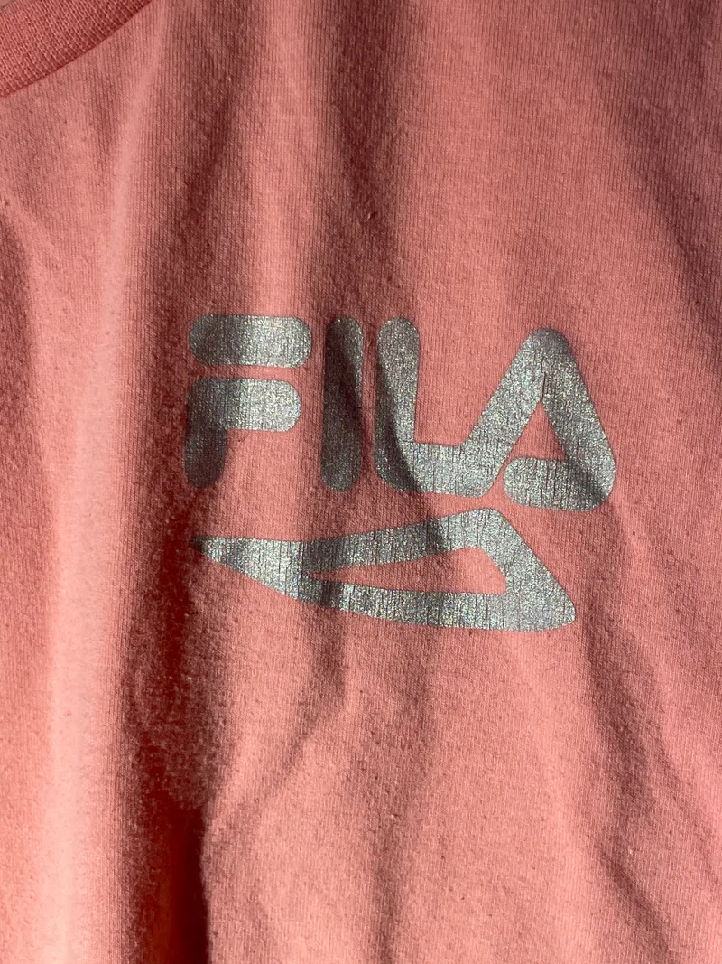 FILA Damen T-Shirt Crop Top Rosa Silber Logo Gr. XL Sportlich 2