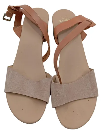 Sansibar Shoes Damen Sandaletten Leder Beige Gr. 42 Sommer Flach