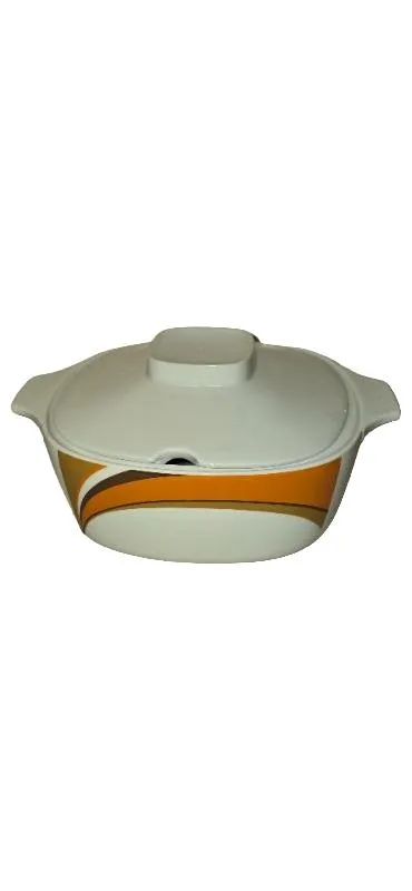Schirnding Bavaria Suppenterrine Deckel Retro Design Orange Weiß Porzellan