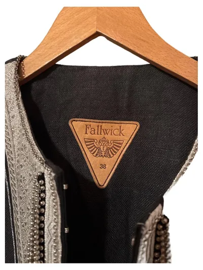 Fallwick Damen Blazer Jacke Gr. 38 Grau Elegant Stickerei Perlen