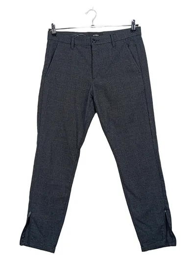 GABBA Herren Anzughose Kariert Grau Slim Fit Größe 40 Reißverschluss