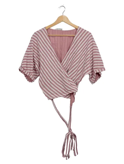 SASSYCLASSY Damen Wickelbluse Gestreift Rosa Gr. S Made in Italy