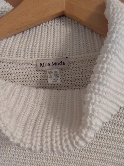 Alba Moda Rollkragenpullover Damen Gr. 48/50 Weiß Fransen Strick